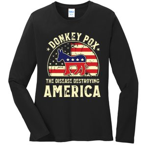 Funny Anti Biden Donkey Pox The Disease Destroying America Ladies Long Sleeve Shirt