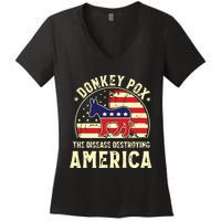 Funny Anti Biden Donkey Pox The Disease Destroying America Women's V-Neck T-Shirt