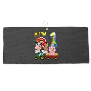 Farm Animals Barnyard Tractor 1st Birthday I'm 1 Year Old Large Microfiber Waffle Golf Towel