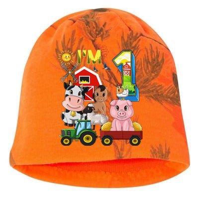 Farm Animals Barnyard Tractor 1st Birthday I'm 1 Year Old Kati - Camo Knit Beanie