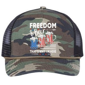 Freedom And Beer That`s Why I`m Here Funny 4th Of July Retro Rope Trucker Hat Cap