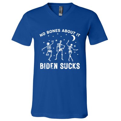 Funny Anti Biden Halloween Biden Sucks Dancing Skeletons Gift V-Neck T-Shirt