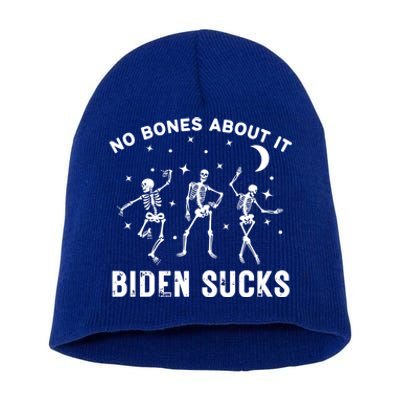 Funny Anti Biden Halloween Biden Sucks Dancing Skeletons Gift Short Acrylic Beanie