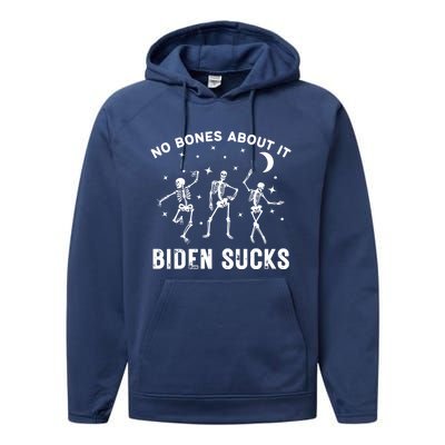 Funny Anti Biden Halloween Biden Sucks Dancing Skeletons Gift Performance Fleece Hoodie