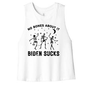 Funny Anti Biden Halloween Biden Sucks Dancing Skeletons Gift Women's Racerback Cropped Tank