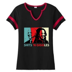 Funny Anti Biden Harris Shits 'N Giggles Political Gift Ladies Halftime Notch Neck Tee