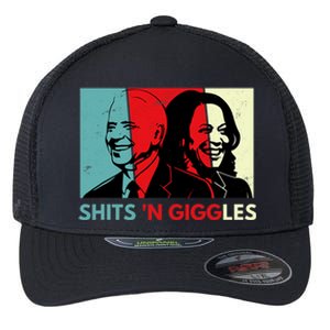 Funny Anti Biden Harris Shits 'N Giggles Political Gift Flexfit Unipanel Trucker Cap