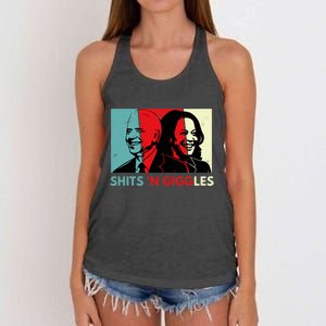 Funny Anti Biden Harris Shits 'N Giggles Political Gift Women's Knotted Racerback Tank