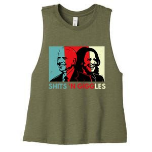 Funny Anti Biden Harris Shits 'N Giggles Political Gift Women's Racerback Cropped Tank