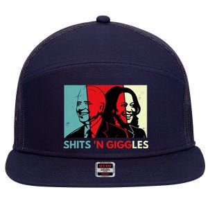 Funny Anti Biden Harris Shits 'N Giggles Political Gift 7 Panel Mesh Trucker Snapback Hat