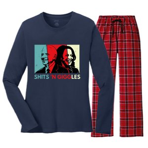 Funny Anti Biden Harris Shits 'N Giggles Political Gift Women's Long Sleeve Flannel Pajama Set 