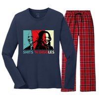 Funny Anti Biden Harris Shits 'N Giggles Political Gift Women's Long Sleeve Flannel Pajama Set 