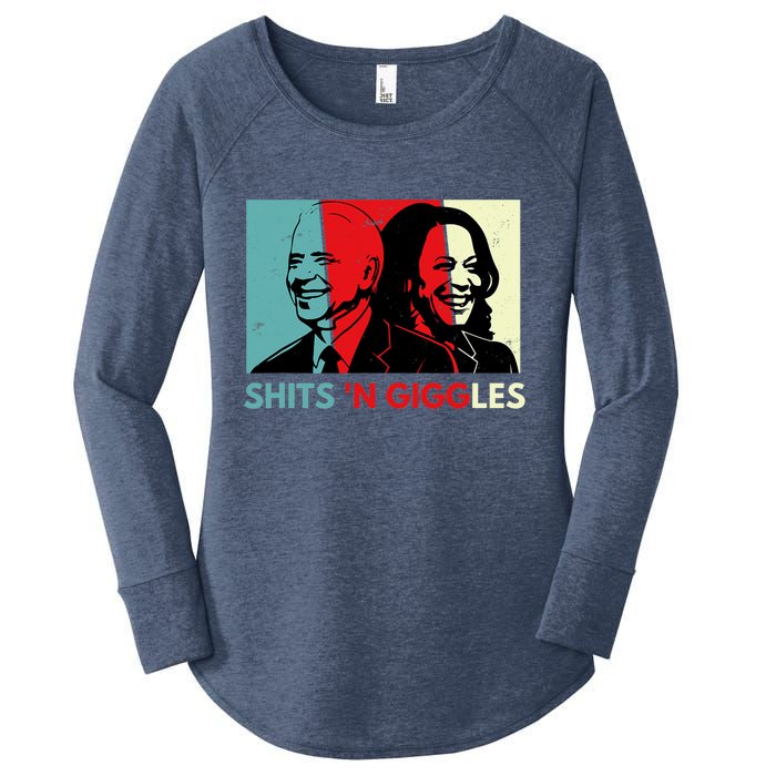 Funny Anti Biden Harris Shits 'N Giggles Political Gift Women's Perfect Tri Tunic Long Sleeve Shirt