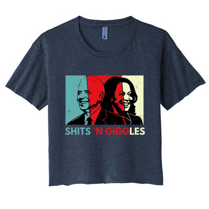 Funny Anti Biden Harris Shits 'N Giggles Political Gift Women's Crop Top Tee