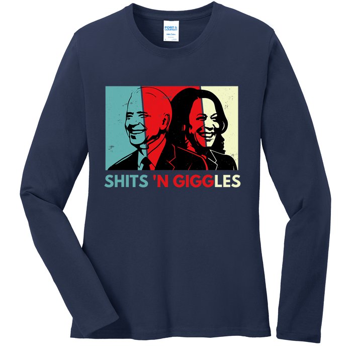 Funny Anti Biden Harris Shits 'N Giggles Political Gift Ladies Long Sleeve Shirt