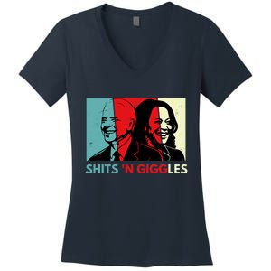 Funny Anti Biden Harris Shits 'N Giggles Political Gift Women's V-Neck T-Shirt