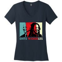 Funny Anti Biden Harris Shits 'N Giggles Political Gift Women's V-Neck T-Shirt