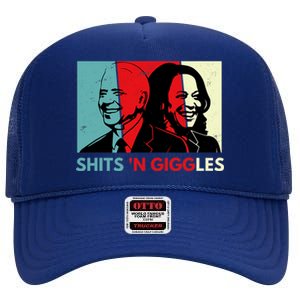 Funny Anti Biden Harris Shits 'N Giggles Political Gift High Crown Mesh Back Trucker Hat