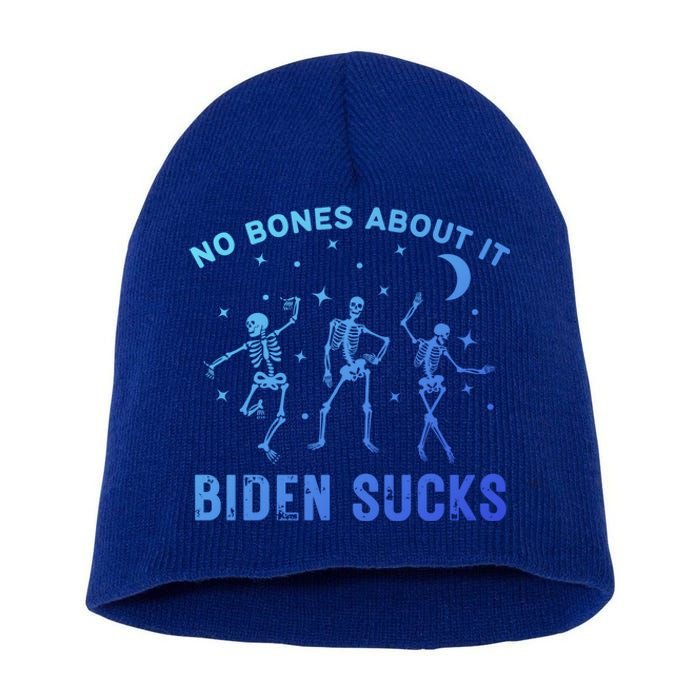 Funny Anti Biden Halloween Biden Sucks Dancing Skeletons Meaningful Gift Short Acrylic Beanie