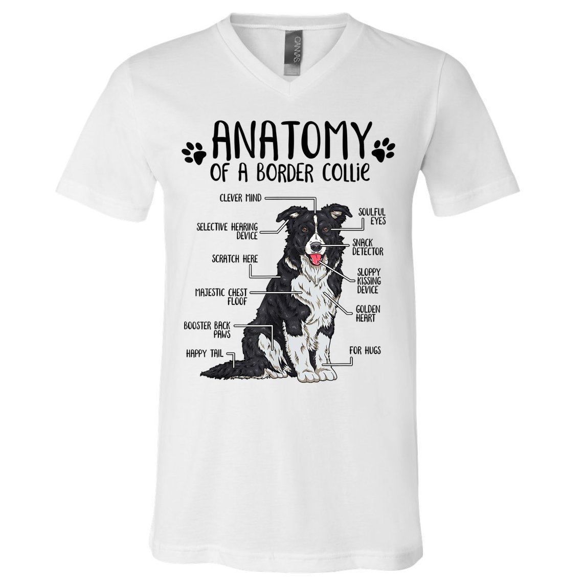 Funny Anatomy Border Collie Dog Lover Gift V-Neck T-Shirt