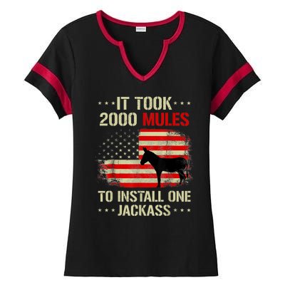 Funny Anti Biden It Took 2000 Mules To Install One Jackass Ladies Halftime Notch Neck Tee