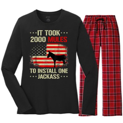 Funny Anti Biden It Took 2000 Mules To Install One Jackass Women's Long Sleeve Flannel Pajama Set 