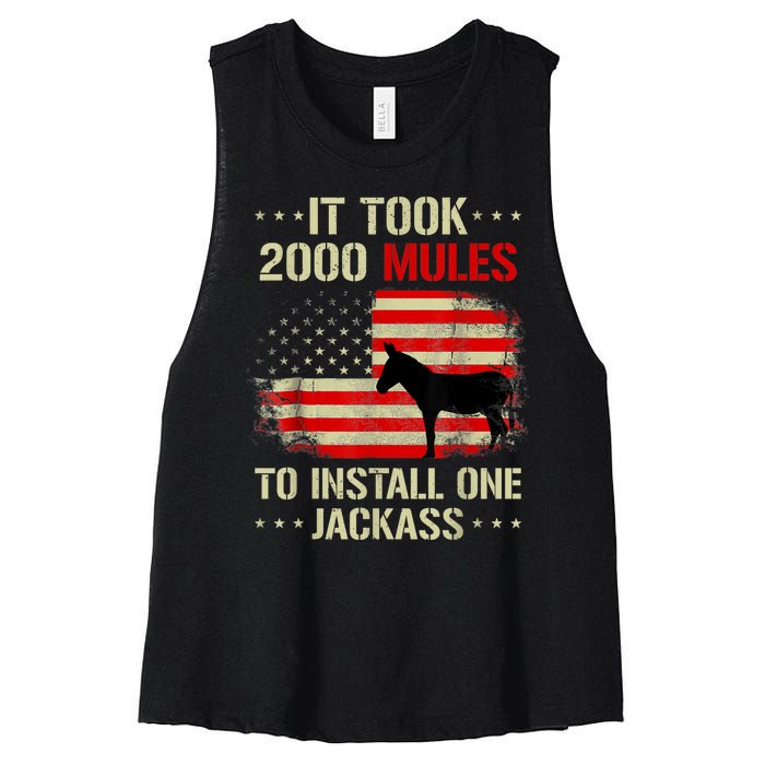 Funny Anti Biden It Took 2000 Mules To Install One Jackass Women's Racerback Cropped Tank