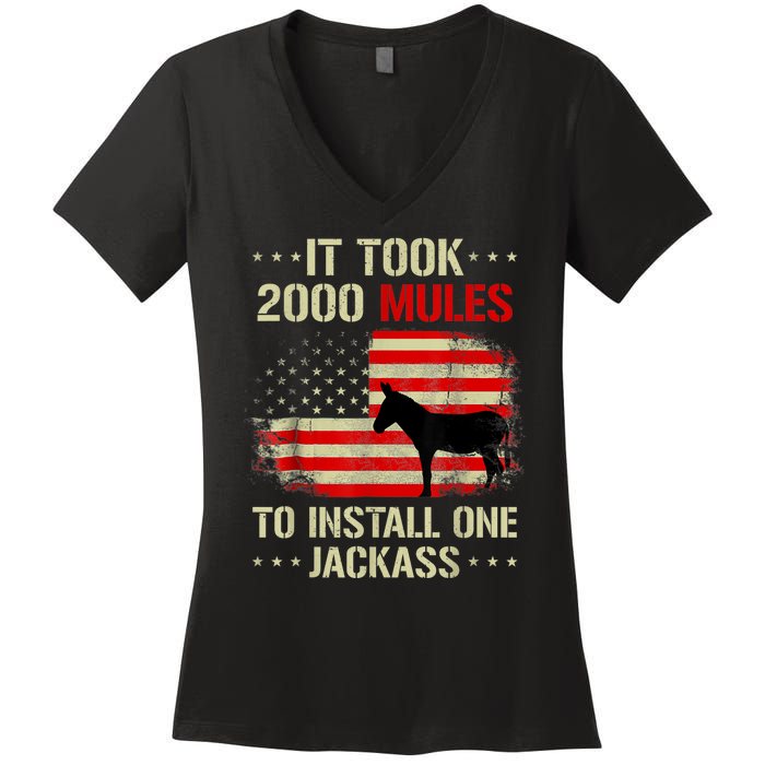 Funny Anti Biden It Took 2000 Mules To Install One Jackass Women's V-Neck T-Shirt