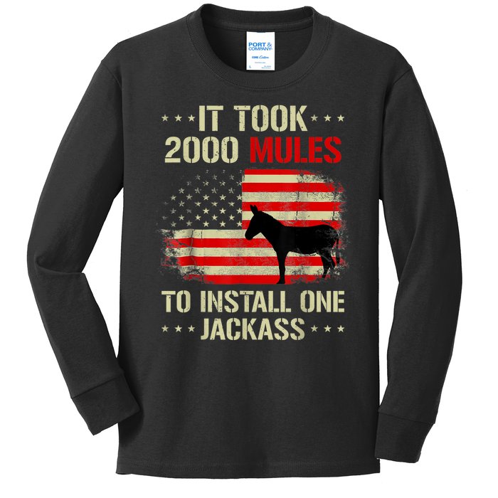 Funny Anti Biden It Took 2000 Mules To Install One Jackass Kids Long Sleeve Shirt