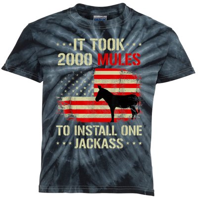 Funny Anti Biden It Took 2000 Mules To Install One Jackass Kids Tie-Dye T-Shirt