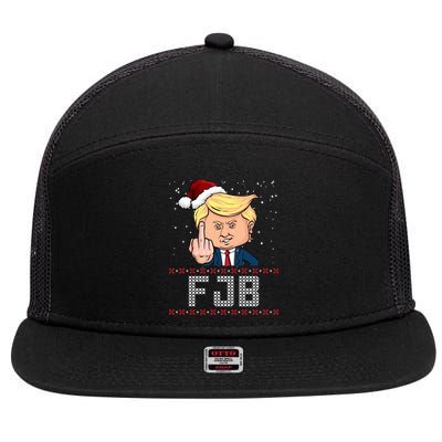 FJB Anti Biden Trump Flicking Off Ugly Christmas 7 Panel Mesh Trucker Snapback Hat