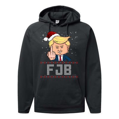 FJB Anti Biden Trump Flicking Off Ugly Christmas Performance Fleece Hoodie