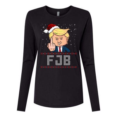 FJB Anti Biden Trump Flicking Off Ugly Christmas Womens Cotton Relaxed Long Sleeve T-Shirt