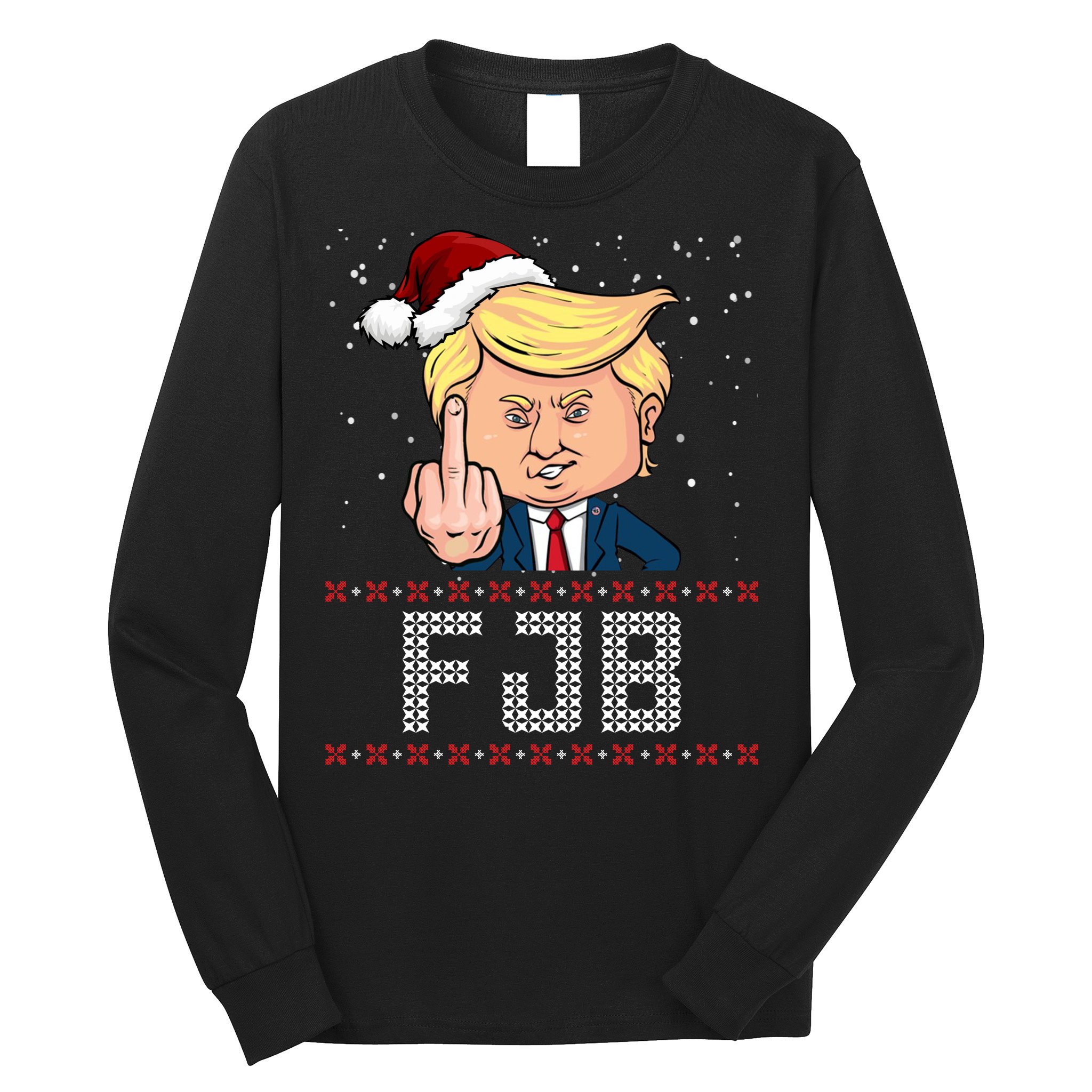 FJB Anti Biden Trump Flicking Off Ugly Christmas Long Sleeve Shirt