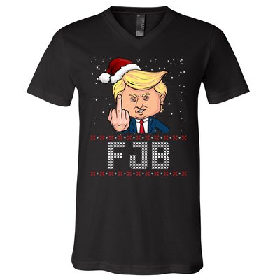 FJB Anti Biden Trump Flicking Off Ugly Christmas V-Neck T-Shirt