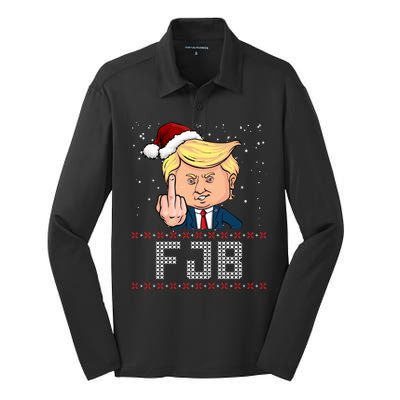 FJB Anti Biden Trump Flicking Off Ugly Christmas Silk Touch Performance Long Sleeve Polo