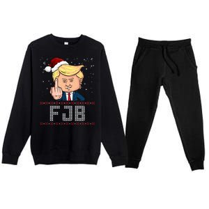 FJB Anti Biden Trump Flicking Off Ugly Christmas Premium Crewneck Sweatsuit Set