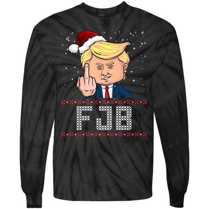 FJB Anti Biden Trump Flicking Off Ugly Christmas Tie-Dye Long Sleeve Shirt