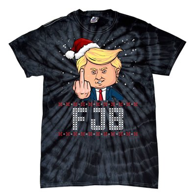 FJB Anti Biden Trump Flicking Off Ugly Christmas Tie-Dye T-Shirt