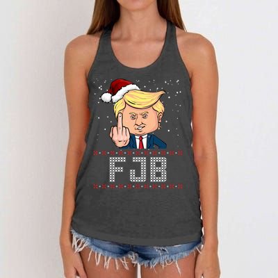 FJB Anti Biden Trump Flicking Off Ugly Christmas Women's Knotted Racerback Tank