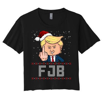 FJB Anti Biden Trump Flicking Off Ugly Christmas Women's Crop Top Tee