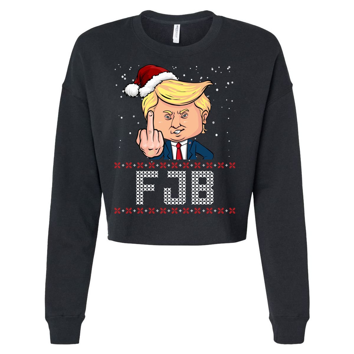 FJB Anti Biden Trump Flicking Off Ugly Christmas Cropped Pullover Crew