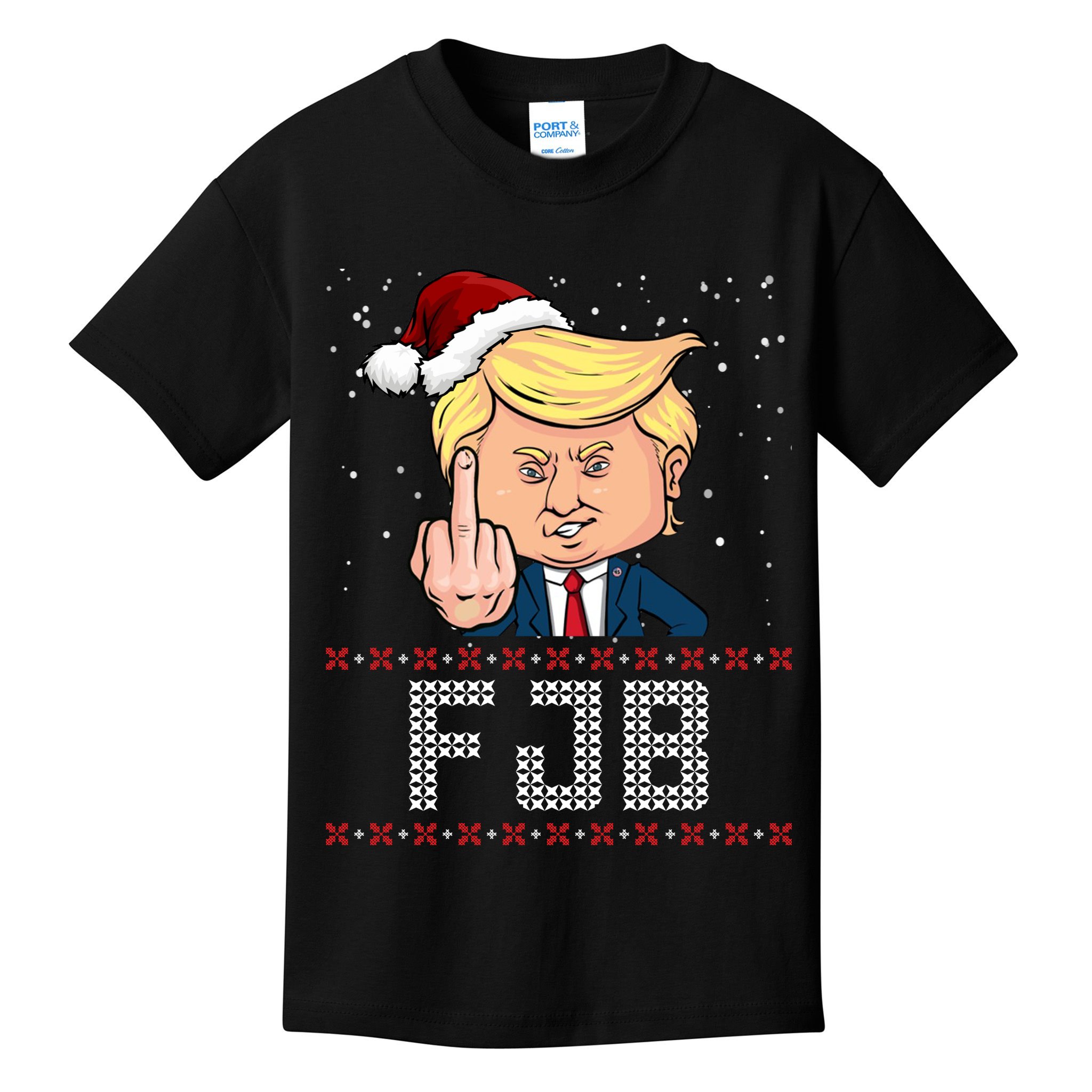 FJB Anti Biden Trump Flicking Off Ugly Christmas Kids T-Shirt