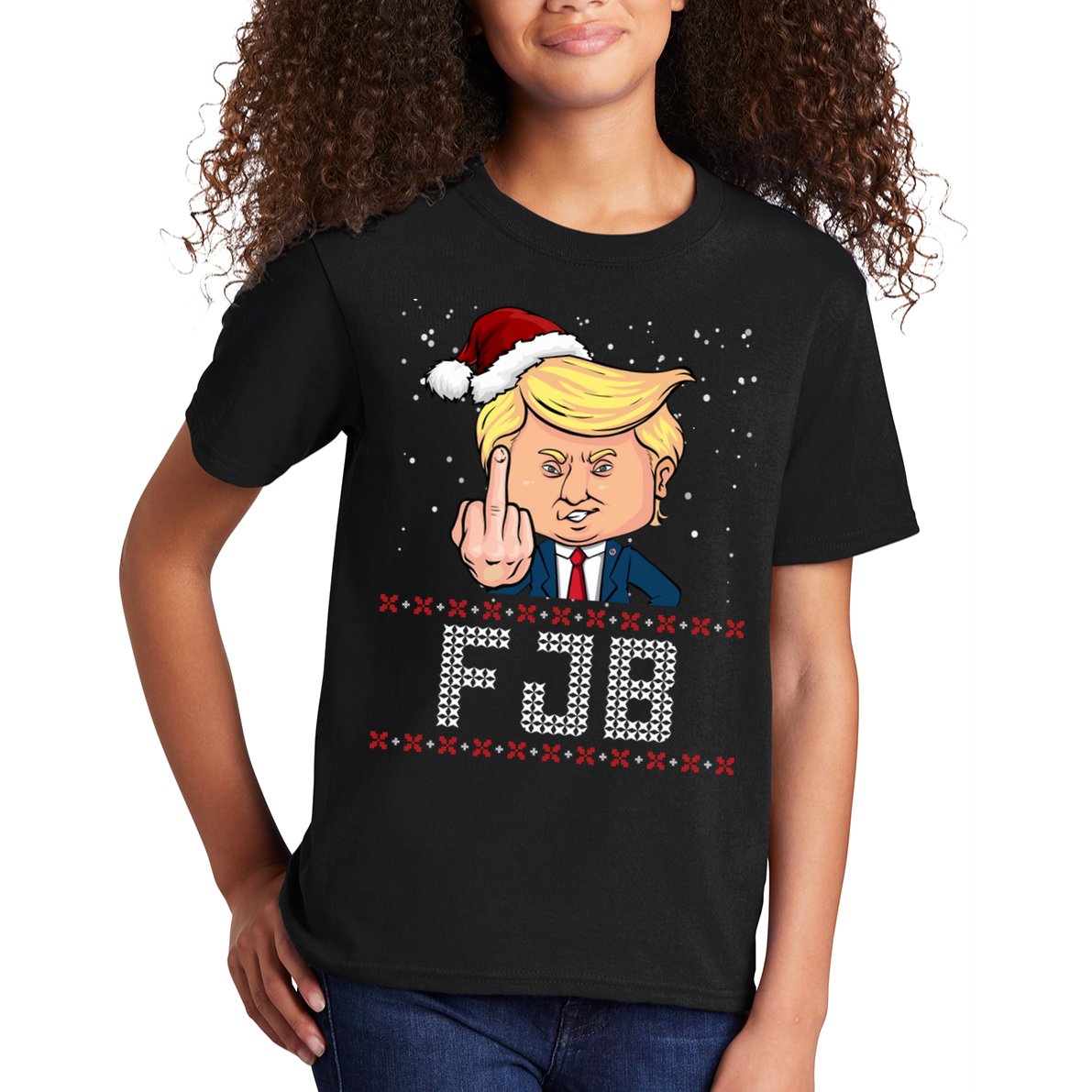 FJB Anti Biden Trump Flicking Off Ugly Christmas Kids T-Shirt