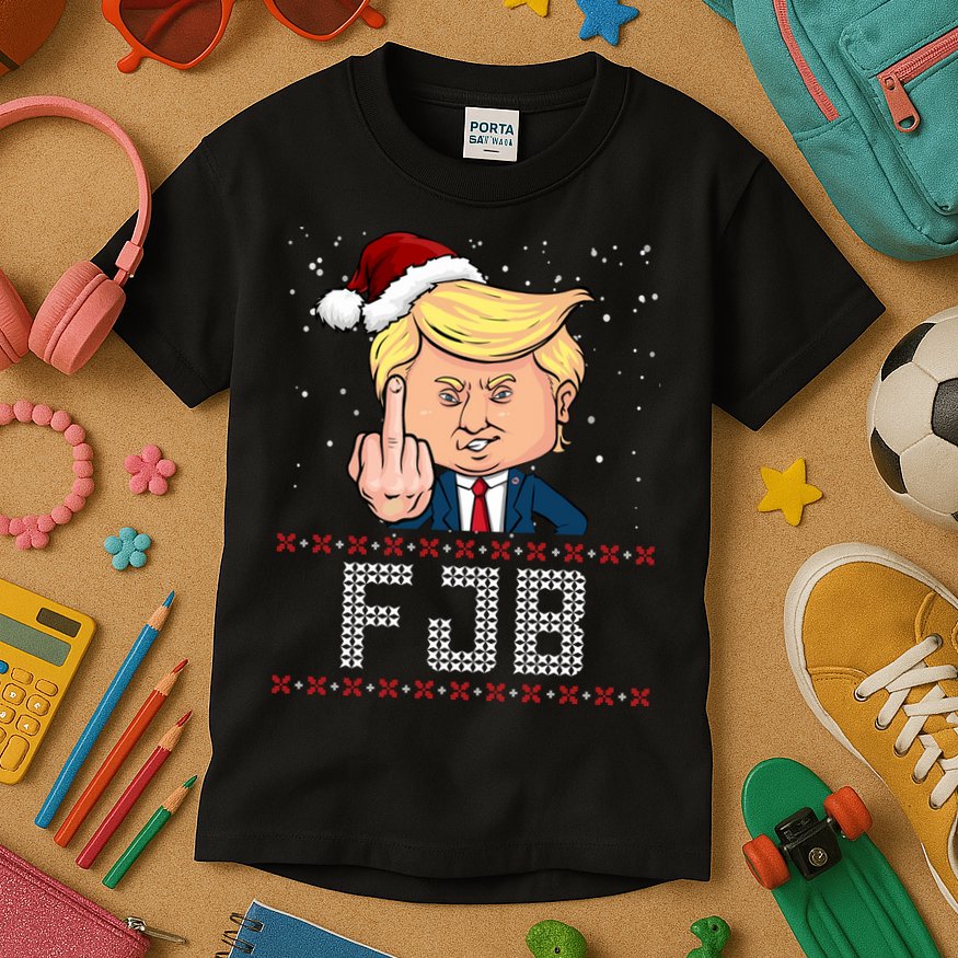FJB Anti Biden Trump Flicking Off Ugly Christmas Kids T-Shirt