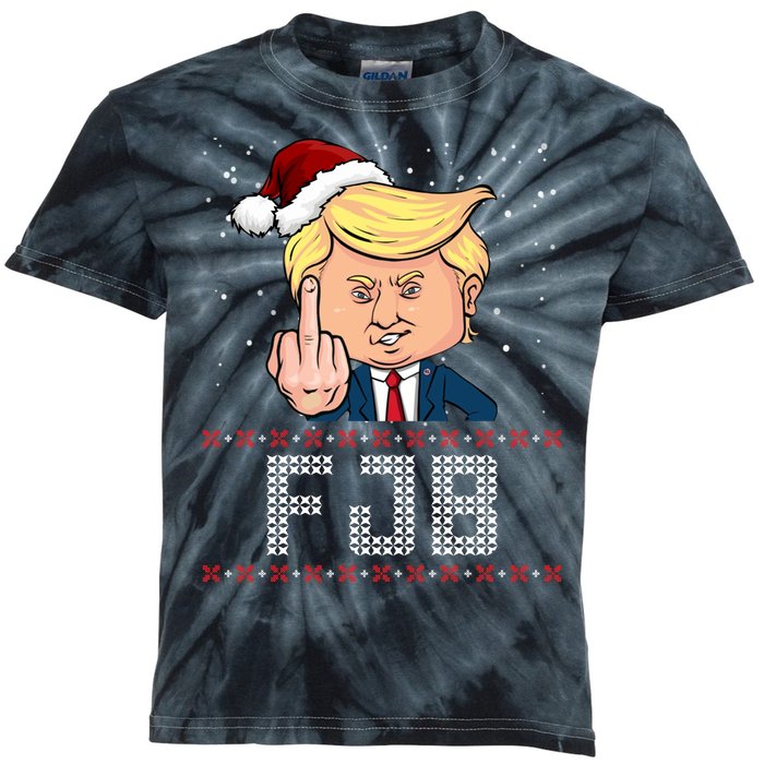 FJB Anti Biden Trump Flicking Off Ugly Christmas Kids Tie-Dye T-Shirt