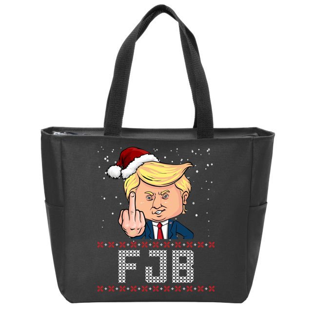 FJB Anti Biden Trump Flicking Off Ugly Christmas Zip Tote Bag
