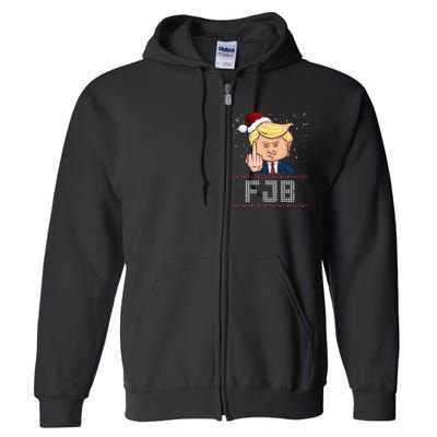 FJB Anti Biden Trump Flicking Off Ugly Christmas Full Zip Hoodie