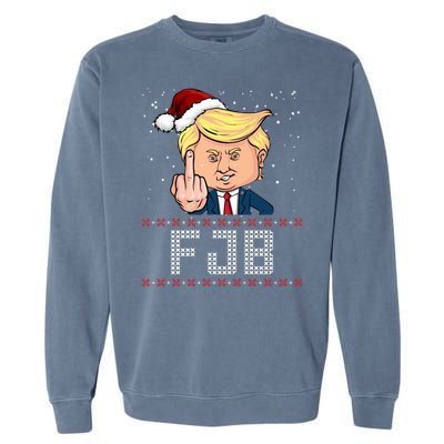 FJB Anti Biden Trump Flicking Off Ugly Christmas Garment-Dyed Sweatshirt