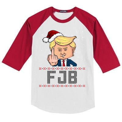 FJB Anti Biden Trump Flicking Off Ugly Christmas Kids Colorblock Raglan Jersey